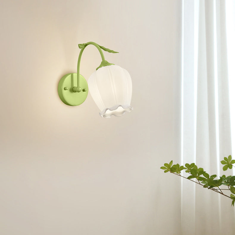 French Round Curved Glass Iron 1-Light Wall Sconce Lamp
