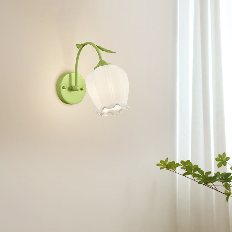 French Round Curved Glass Iron 1-Light Wall Sconce Lamp