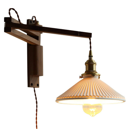 Conical Walnut Ash Wood Brass 1-Light Wall Sconce Lamp