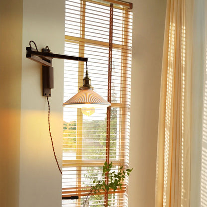 Conical Walnut Ash Wood Brass 1-Light Wall Sconce Lamp