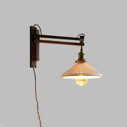 Conical Walnut Ash Wood Brass 1-Light Wall Sconce Lamp