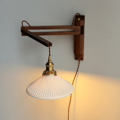 Conical Walnut Ash Wood Brass 1-Light Wall Sconce Lamp