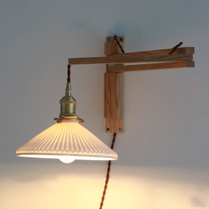 Conical Walnut Ash Wood Brass 1-Light Wall Sconce Lamp
