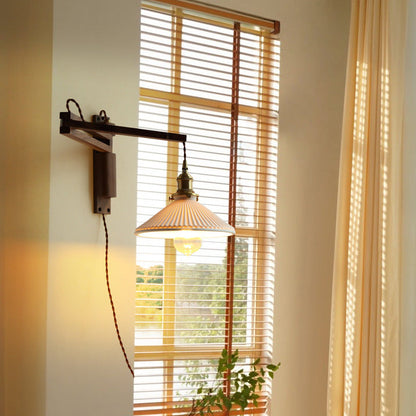 Conical Walnut Ash Wood Brass 1-Light Wall Sconce Lamp