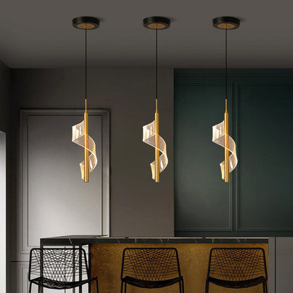 Contemporary Scandinavian Curved Long Acrylic Iron LED Pendant Light For Living Room