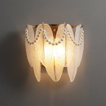 French Leaf Half Round Glass Iron 2-Light Wall Sconce Lamp