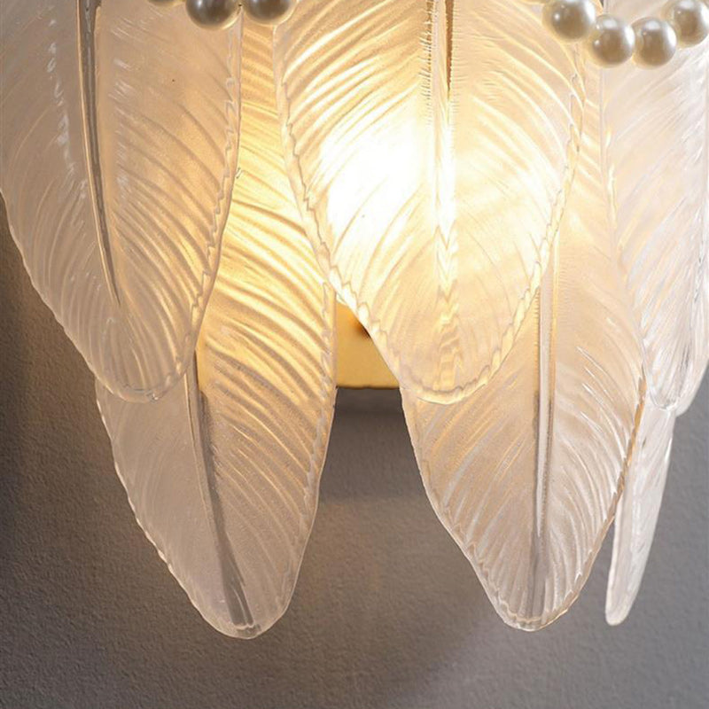 French Leaf Half Round Glass Iron 2-Light Wall Sconce Lamp