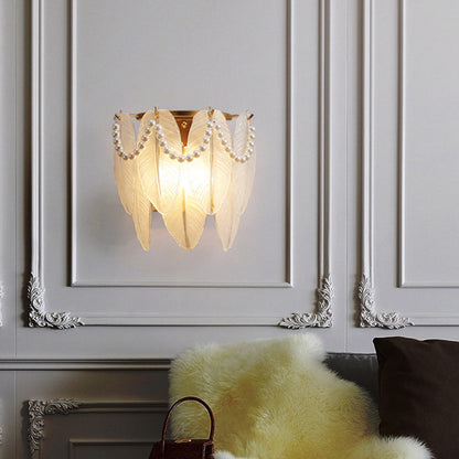 French Leaf Half Round Glass Iron 2-Light Wall Sconce Lamp