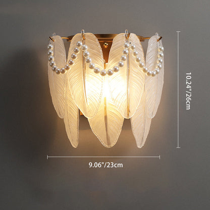 French Leaf Half Round Glass Iron 2-Light Wall Sconce Lamp