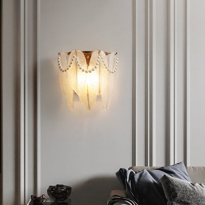 French Leaf Half Round Glass Iron 2-Light Wall Sconce Lamp