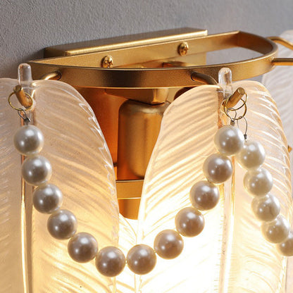 French Leaf Half Round Glass Iron 2-Light Wall Sconce Lamp