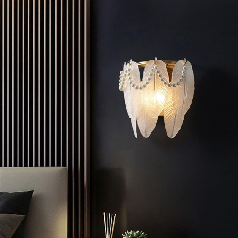 French Leaf Half Round Glass Iron 2-Light Wall Sconce Lamp