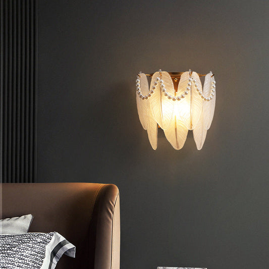 French Leaf Half Round Glass Iron 2-Light Wall Sconce Lamp