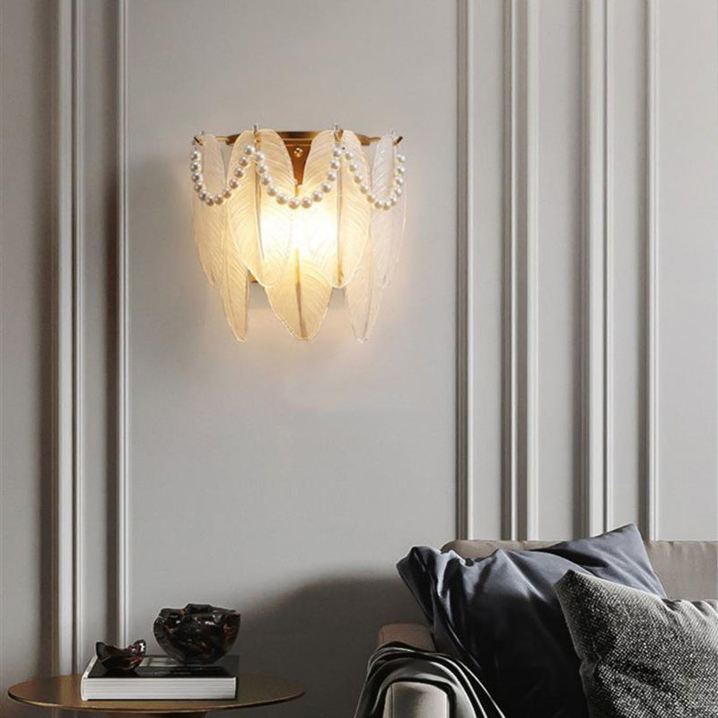 French Leaf Half Round Glass Iron 2-Light Wall Sconce Lamp