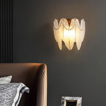 French Leaf Half Round Glass Iron 2-Light Wall Sconce Lamp
