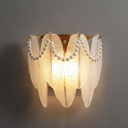 French Leaf Half Round Glass Iron 2-Light Wall Sconce Lamp