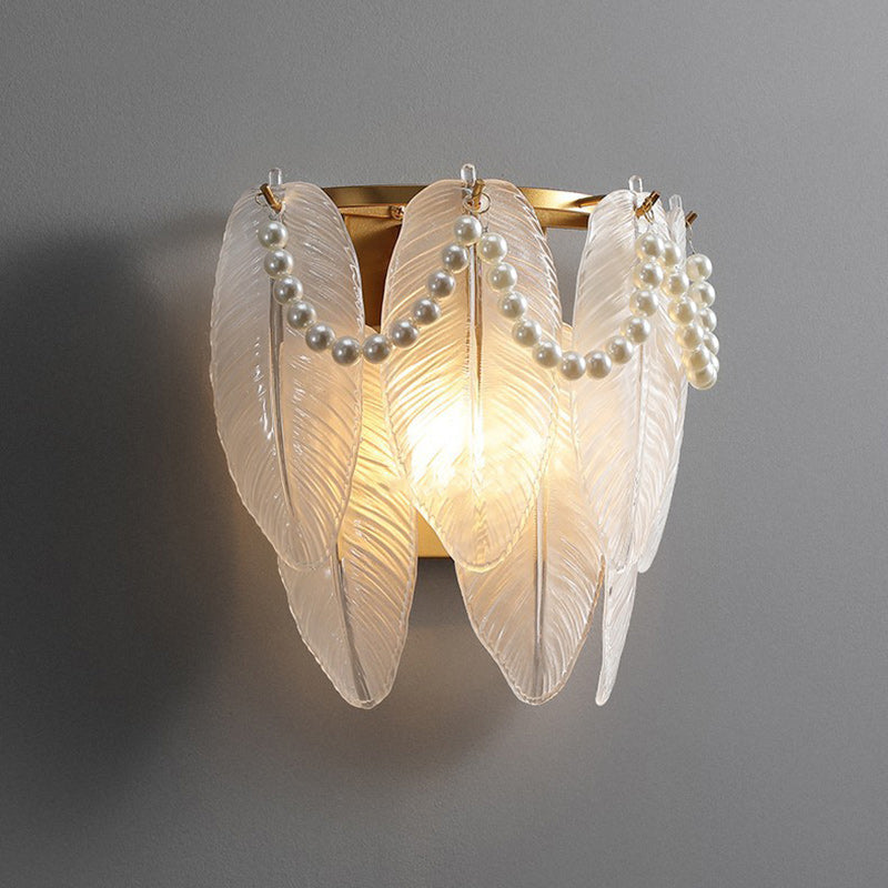 French Leaf Half Round Glass Iron 2-Light Wall Sconce Lamp