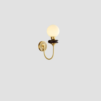 French Glass Walnut Wood Brass 1-Light Wall Sconce Lamp