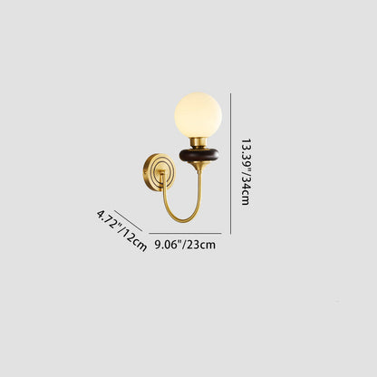 French Glass Walnut Wood Brass 1-Light Wall Sconce Lamp