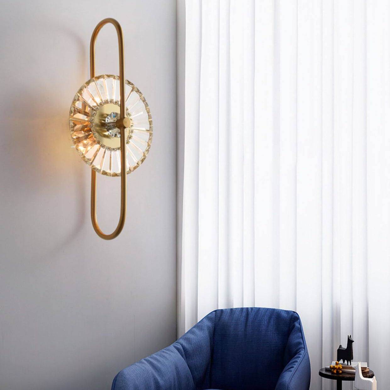 Round Branch Oval Crystal Iron 3-Light Wall Sconce Lamp