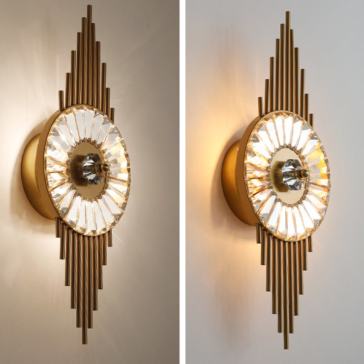 Round Branch Oval Crystal Iron 3-Light Wall Sconce Lamp