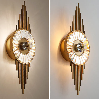Round Branch Oval Crystal Iron 3-Light Wall Sconce Lamp