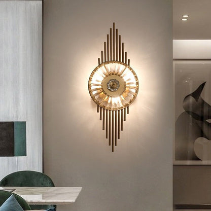 Round Branch Oval Crystal Iron 3-Light Wall Sconce Lamp