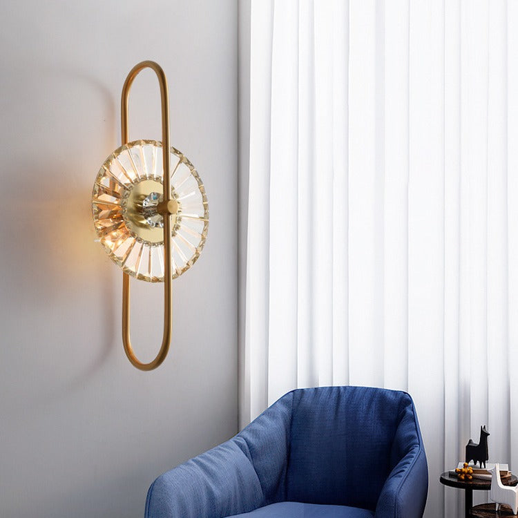 Round Branch Oval Crystal Iron 3-Light Wall Sconce Lamp