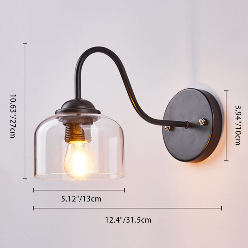 Scandinavian Cylinder Glass Iron 1-Light Wall Sconce Lamp