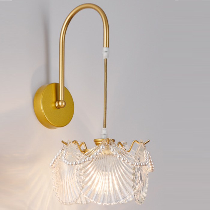 French Shell Pearl Glass Hardware 1-Light Wall Sconce Lamp