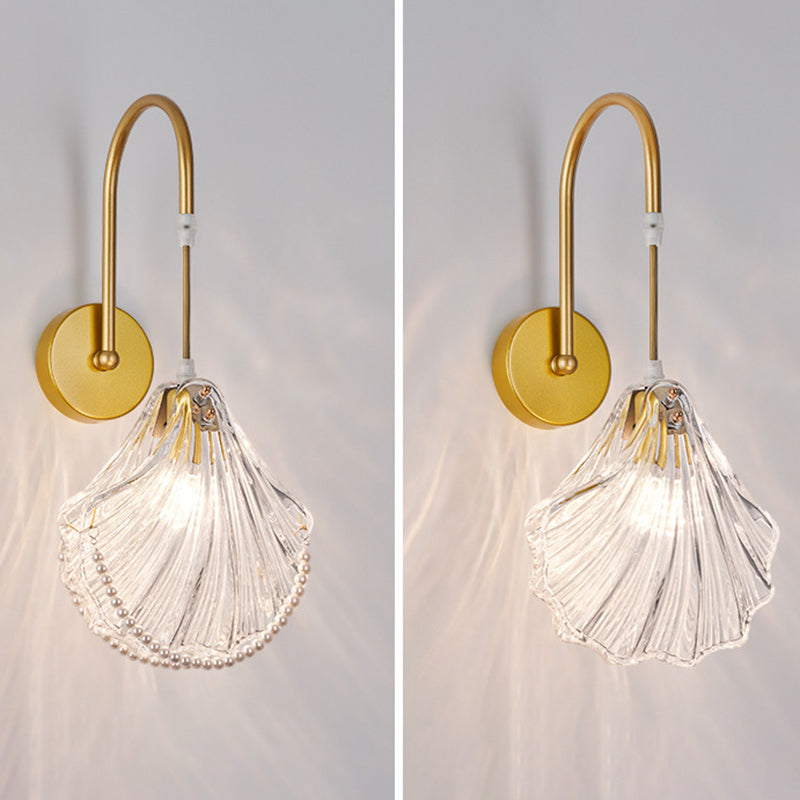 French Shell Pearl Glass Hardware 1-Light Wall Sconce Lamp