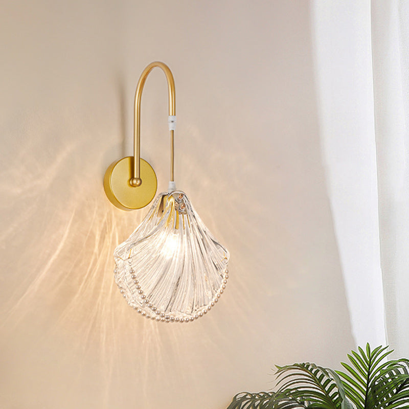 French Shell Pearl Glass Hardware 1-Light Wall Sconce Lamp