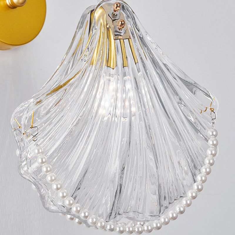 French Shell Pearl Glass Hardware 1-Light Wall Sconce Lamp