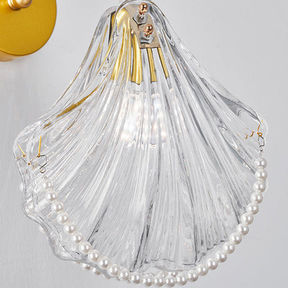 French Shell Pearl Glass Hardware 1-Light Wall Sconce Lamp