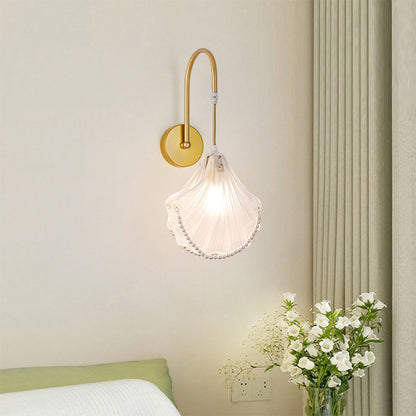 French Shell Pearl Glass Hardware 1-Light Wall Sconce Lamp