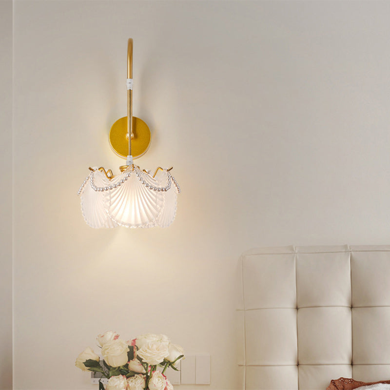 French Shell Pearl Glass Hardware 1-Light Wall Sconce Lamp