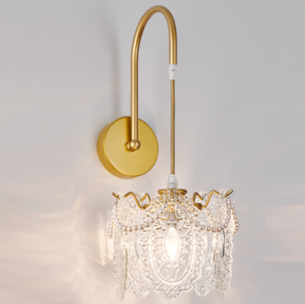 French Shell Glass Hardware 1-Light Wall Sconce Lamp