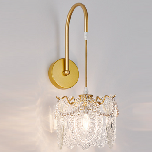 French Shell Glass Hardware 1-Light Wall Sconce Lamp