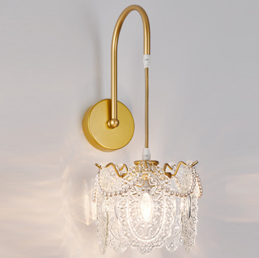 French Shell Glass Hardware 1-Light Wall Sconce Lamp