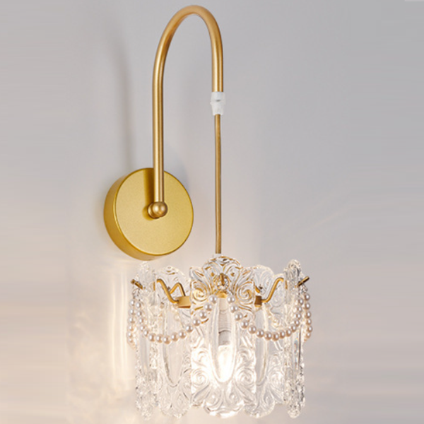 French Shell Glass Hardware 1-Light Wall Sconce Lamp