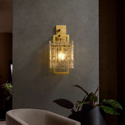 Square Rectangle Glass Brass 1-Light Wall Sconce Lamp
