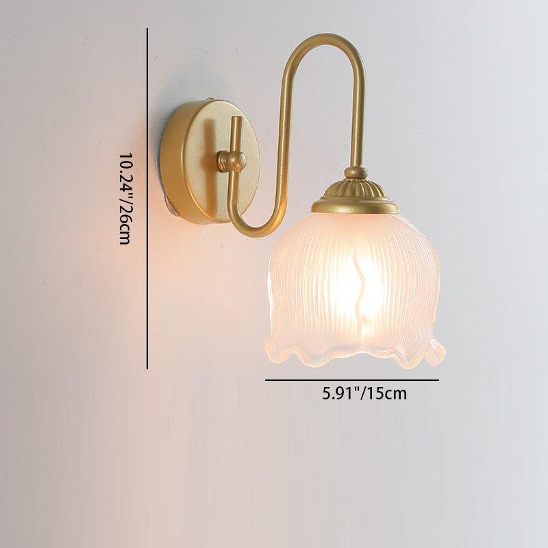 French Floral Round Glass Iron 1-Light Wall Sconce Lamp