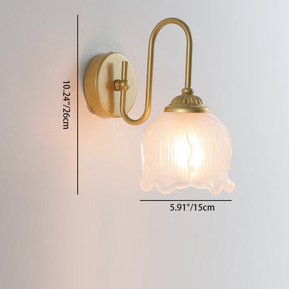 French Floral Round Glass Iron 1-Light Wall Sconce Lamp