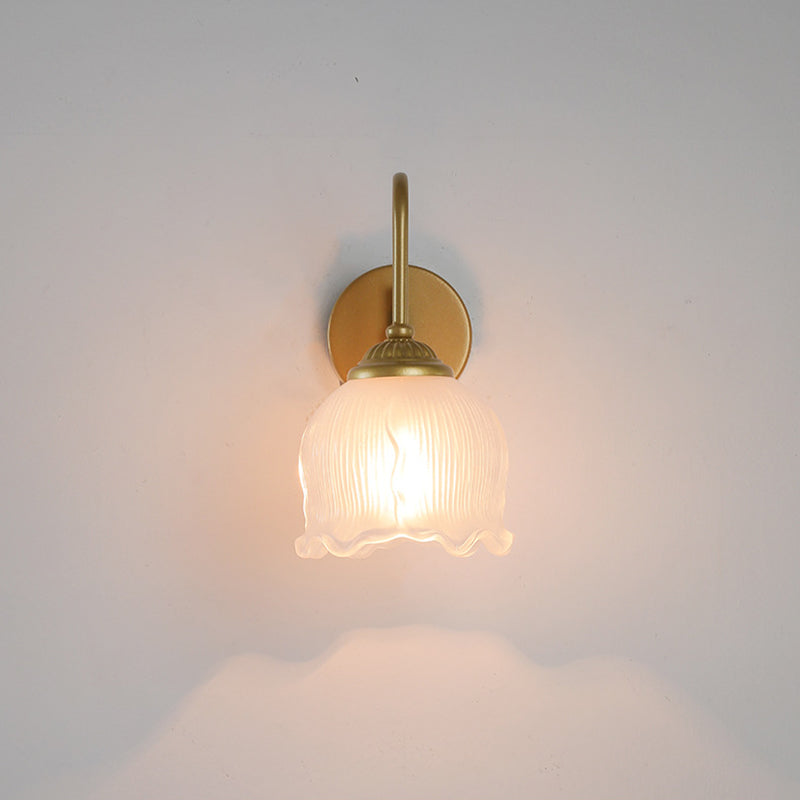 French Floral Round Glass Iron 1-Light Wall Sconce Lamp