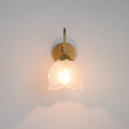 French Floral Round Glass Iron 1-Light Wall Sconce Lamp