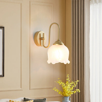 French Floral Round Glass Iron 1-Light Wall Sconce Lamp
