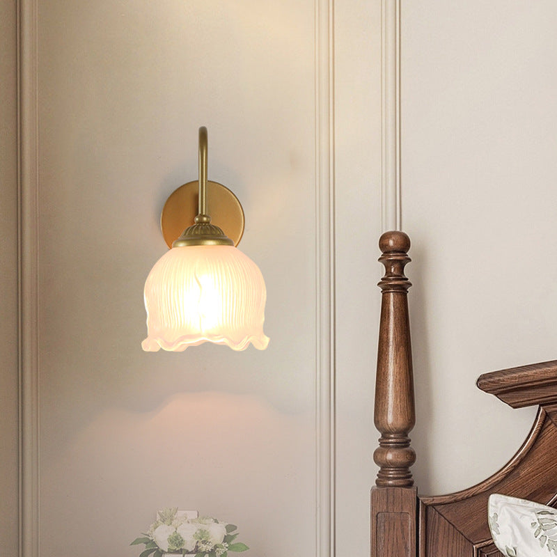 French Floral Round Glass Iron 1-Light Wall Sconce Lamp