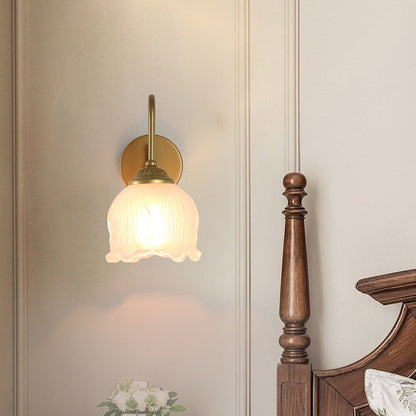 French Floral Round Glass Iron 1-Light Wall Sconce Lamp