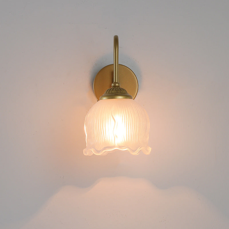 French Floral Round Glass Iron 1-Light Wall Sconce Lamp