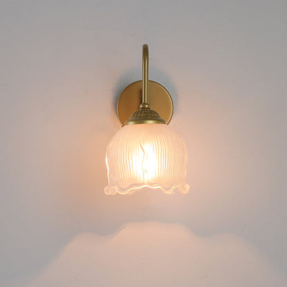 French Floral Round Glass Iron 1-Light Wall Sconce Lamp
